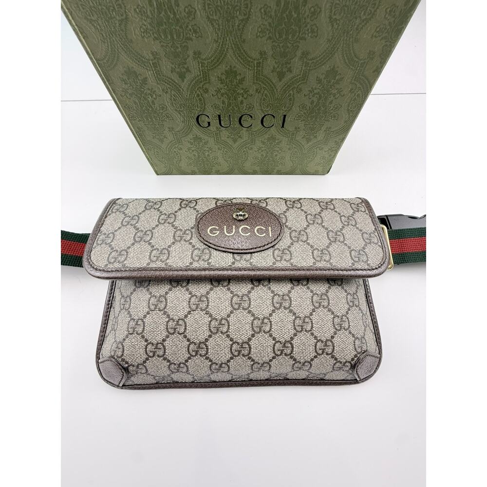 Gucci Neo Vintage GG Supreme Belt Bag Fanny Pack Beige Brown Web Strap Auth Box - Picture 3 of 15